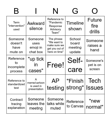 Staff Meeting BINGO Card