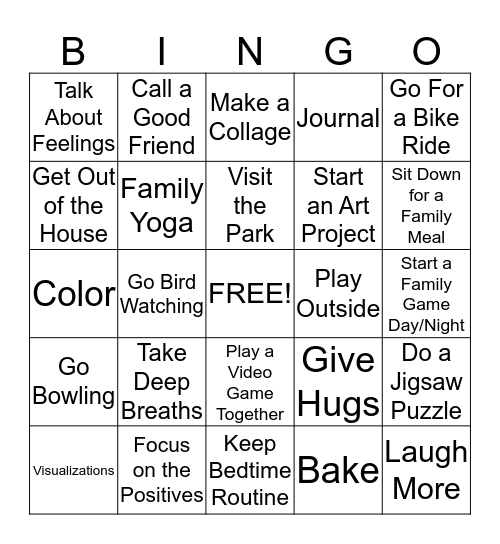 Stress Relief Bingo! Bingo Card