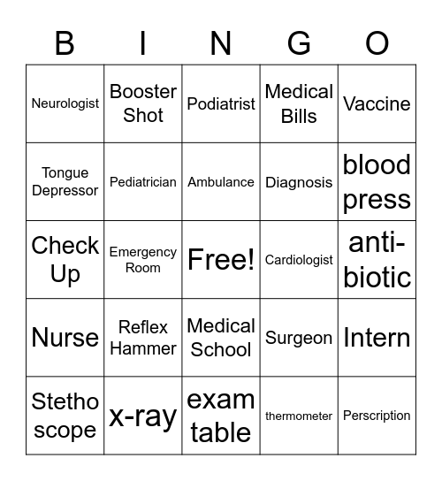 MEDICAL BINGO Card