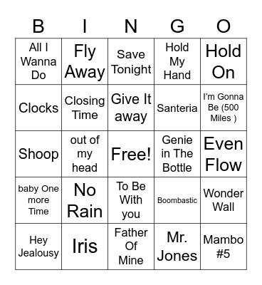 I Heart The 90's Bingo Card