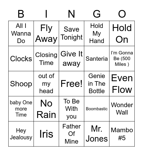 I Heart The 90's Bingo Card