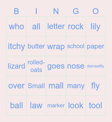 Sight Words Bingo Card