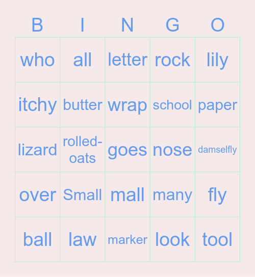 Sight Words Bingo Card