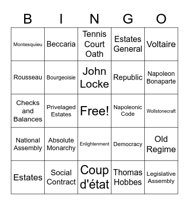 French Revolution Review Bingo Card