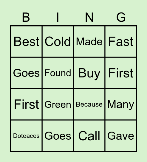 Dolch Bingo Card