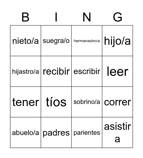 LA FAMILIA Bingo Card