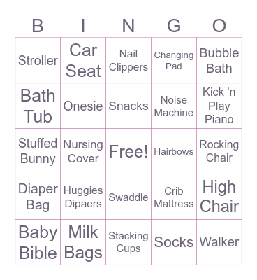 Sara's Baby Shower Bingo Card