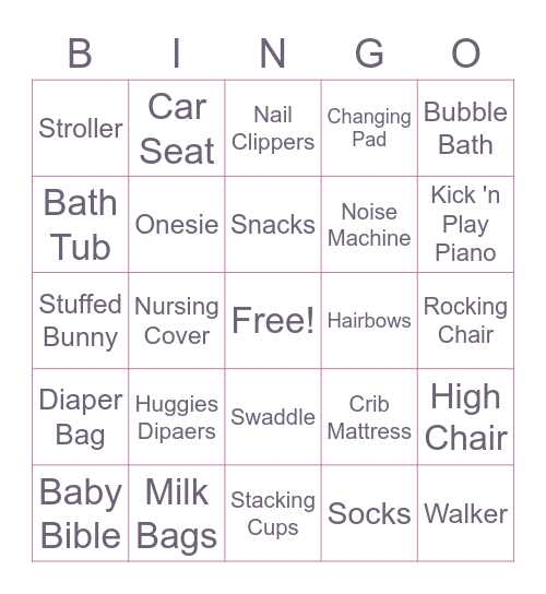 Sara's Baby Shower Bingo Card