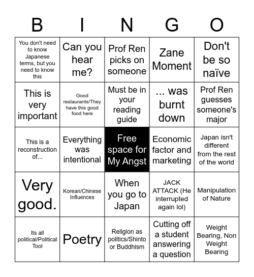 This Class will be the end of me Bingo Card