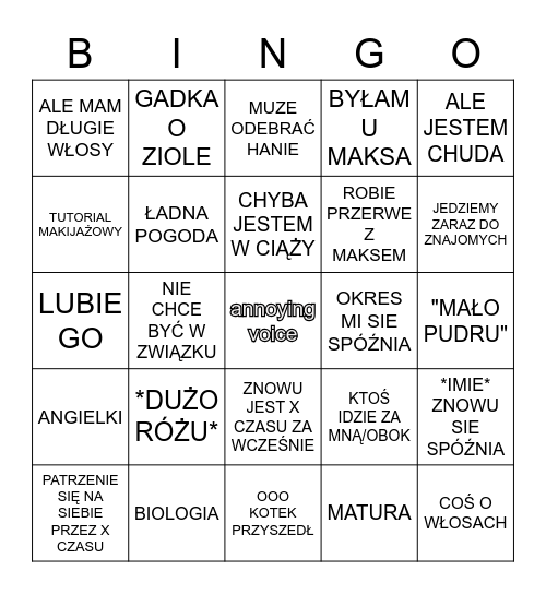 gabi Bingo Card