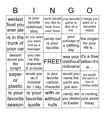 Social Night: The question is what Bingo Card