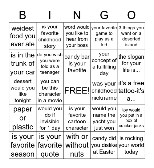 Social Night: The question is what Bingo Card