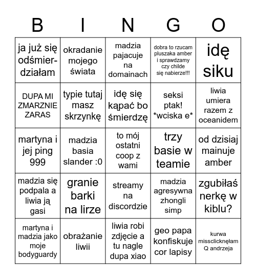 coopy w genszinie Bingo Card