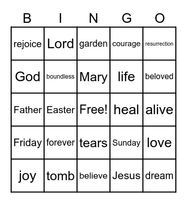 First Congregational Church Easter 2021 Bingo Card