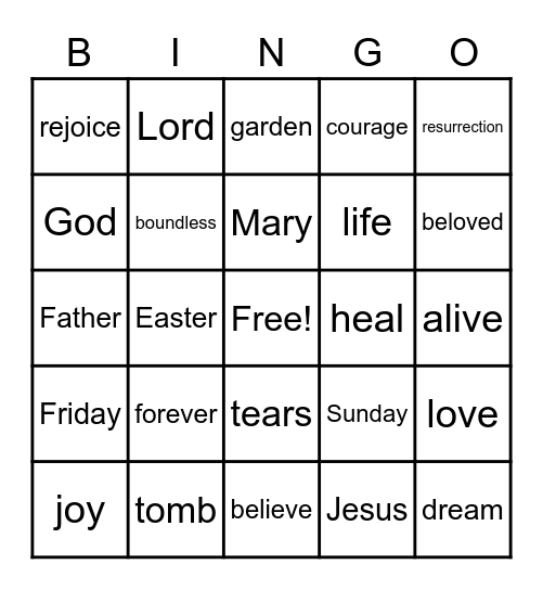 First Congregational Church Easter 2021 Bingo Card