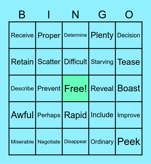 Vocabulary Bingo Card