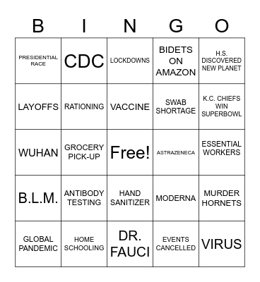 2020 LIFE AND TIMES BINGO Card