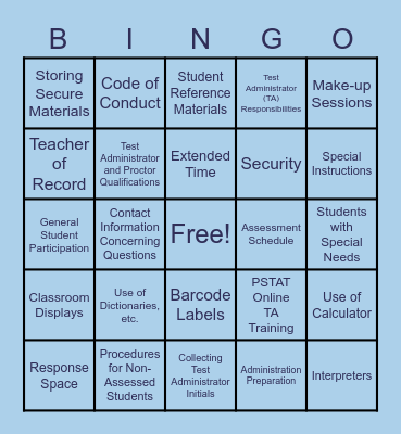 PSSA BINGO Card