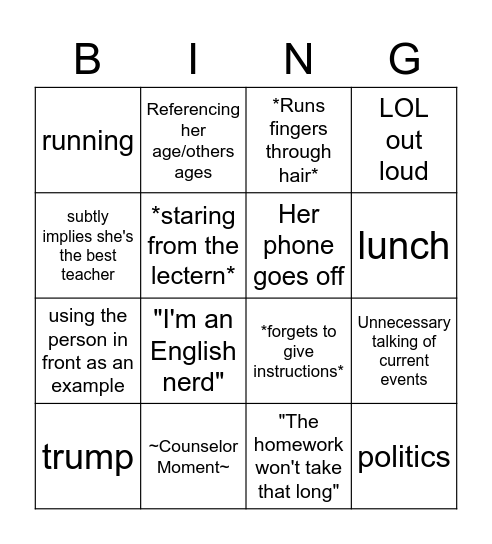 Honors English 9 Bingo Card