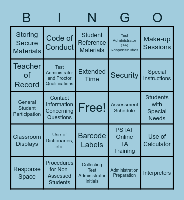 PSSA BINGO Card