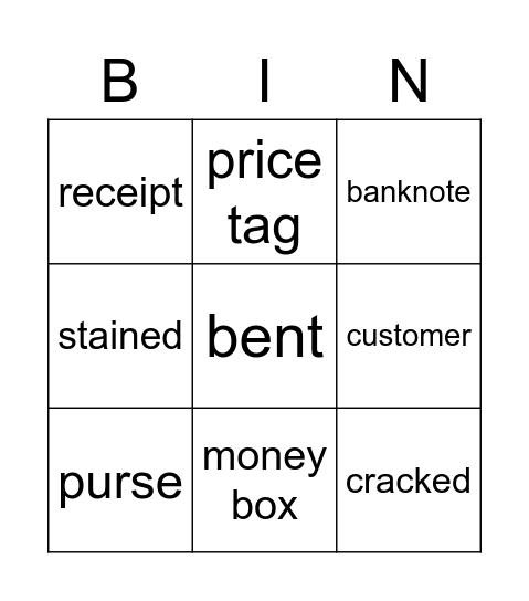 Buying and selling - vocabulary Bingo Card