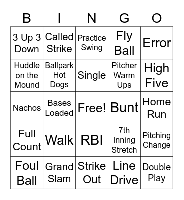 Baseball Bingo Card