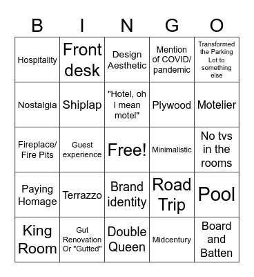 re-Motel Bingo Card