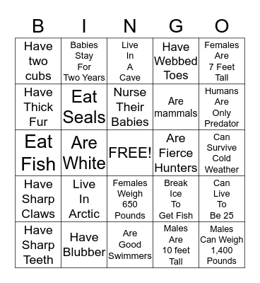 Polar Bears Bingo Card