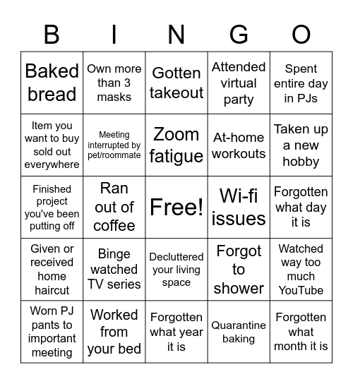 2020/2021 bingo Card
