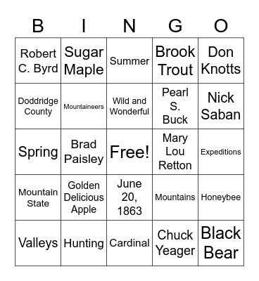 WV BINGO Card