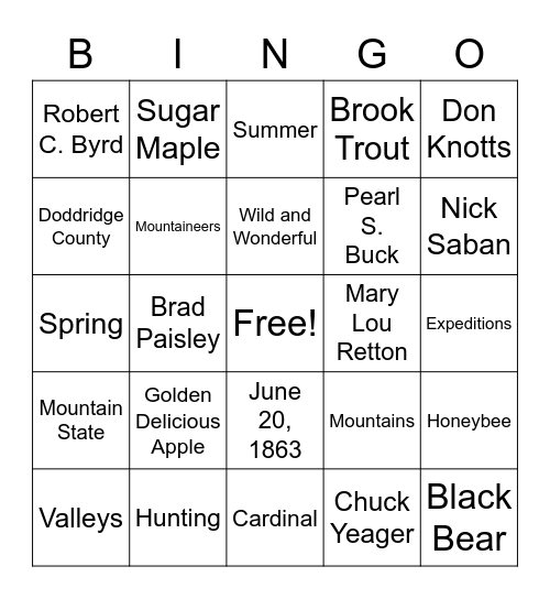 WV BINGO Card