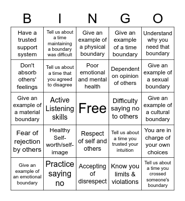 Boundaries Bingo Card