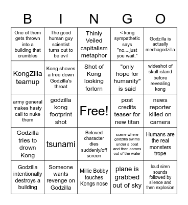Godzilla vs. Kong Bingo Card