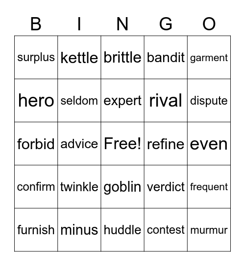 Vocabulary Bingo Card