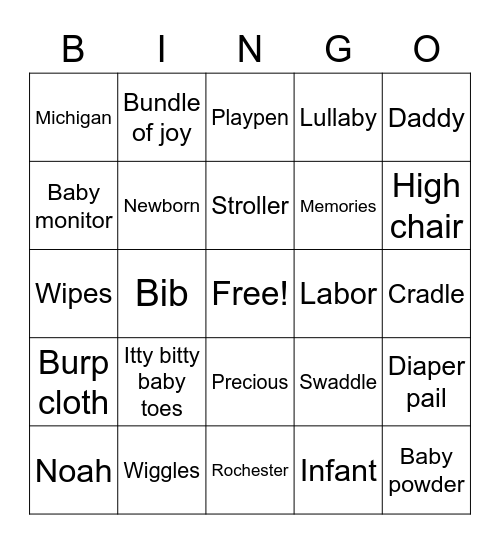 Baby Brengle Bingo Card