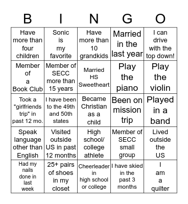 GETTING TO KNOW YOU! Bingo Card