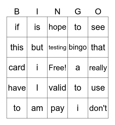Untitled Bingo Card