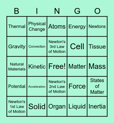 Science Review Bingo Card