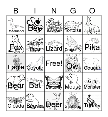 Southern Utah Animals Bingo Card