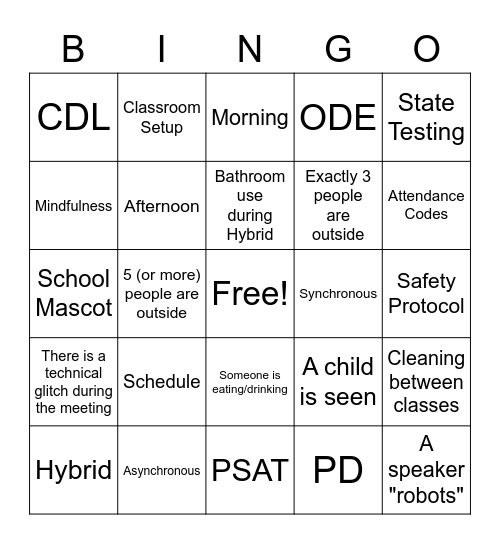 Yet Another Faculty Meeting (3/30) Bingo Card