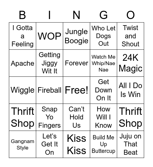 Donkey's Dance Mix All Genre's Bingo Card