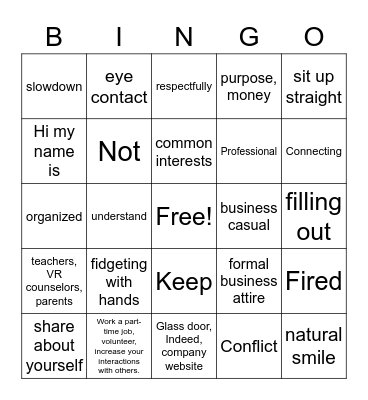 Untitled Professional attire, keeping a job, applying for jobs, and communication skills Bingo Card