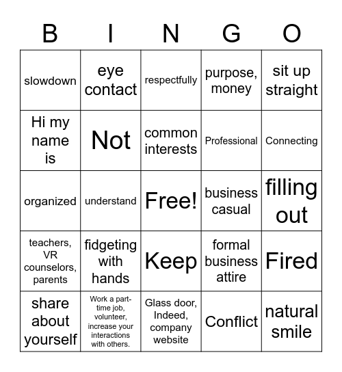 Untitled Professional attire, keeping a job, applying for jobs, and communication skills Bingo Card
