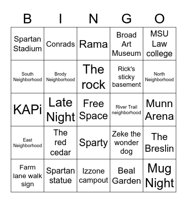 Things @ MSU Bingo Card