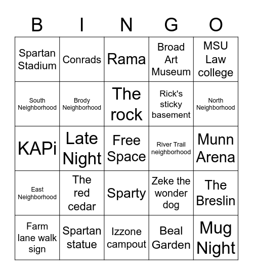 Things @ MSU Bingo Card