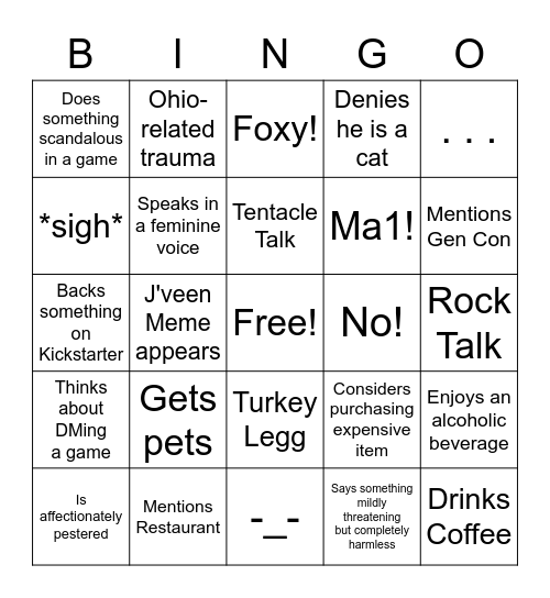 J'Bingo Card