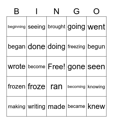 Principal Parts of Irregular Verbs Bingo Card