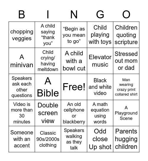 Parenting Video Bingo Card