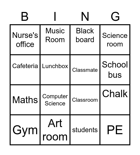 School lessons/classrooms Bingo Card