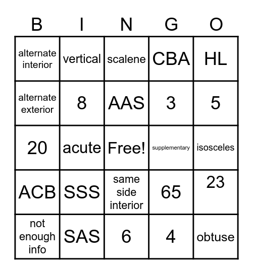 Transversals and Triangles Bingo Card